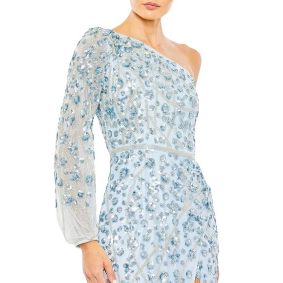 Mac Duggal 5659 Womens Size 2 Light Blue Embellished One Sleeve Gown Maxi Dress - Picture 3 of 4